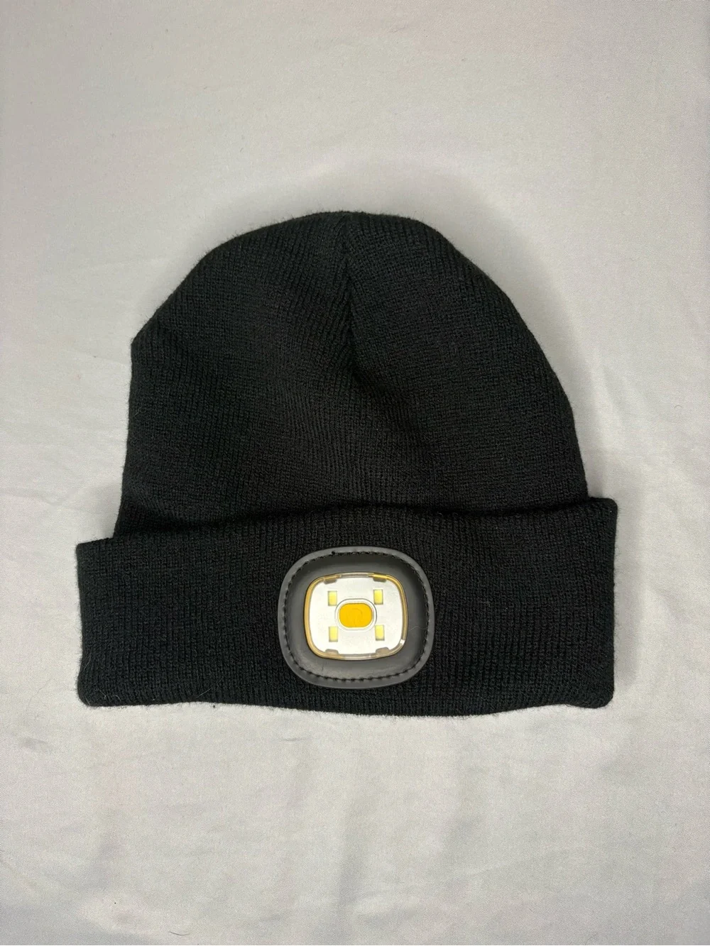 Black Knit Beanie with Front Light Head Lamp